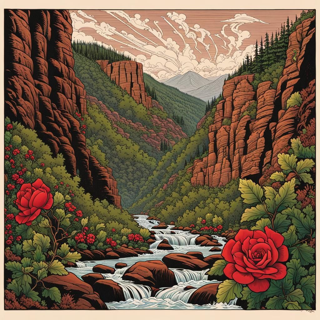 Oak Canyon Scene with Keystone Rock and Storm