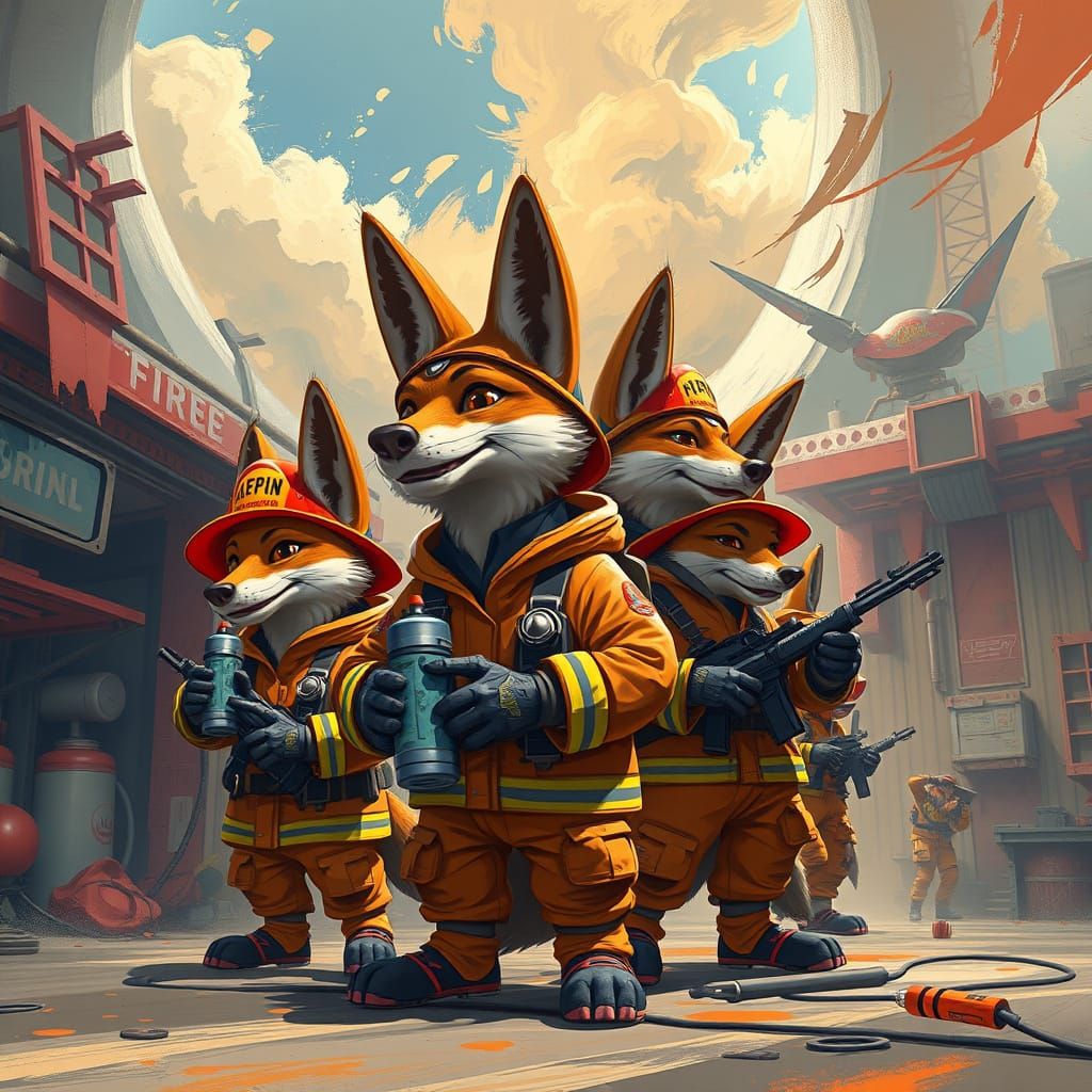 Cyberpunk Coyotes Build Futuristic Fire Station at Whimsical...