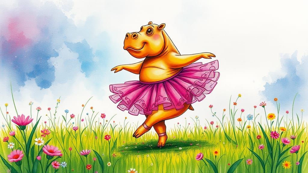 Golden Hippo's Cosmic Ballet: A Psychedelic Illustration