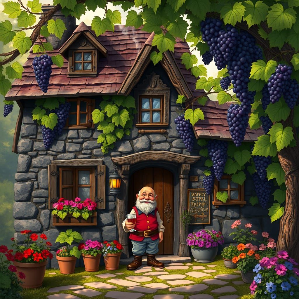 Charming Whimsical Cottage Under Ancient Grape Arch