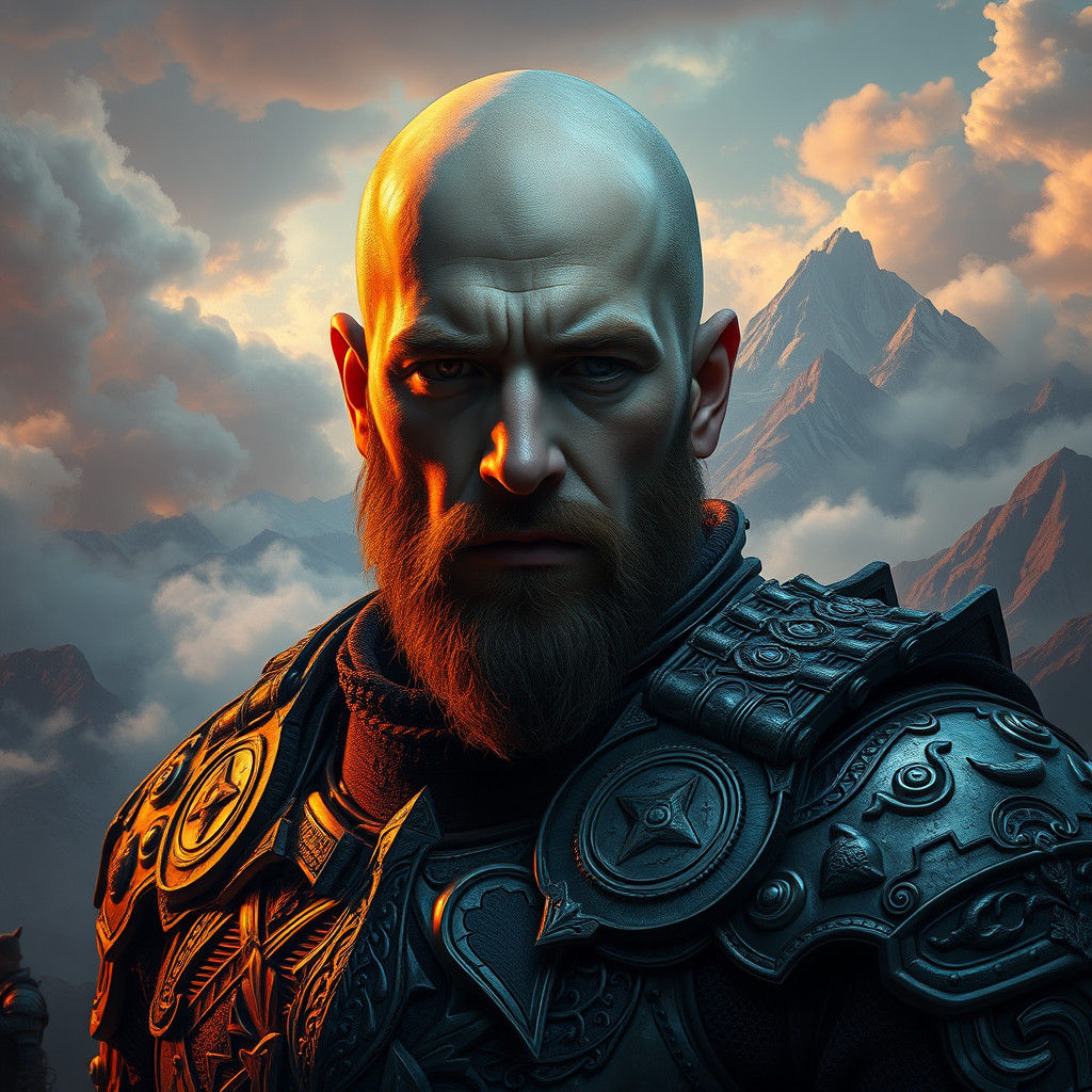 Armored Man in Mystical Landscape, Matte Painting