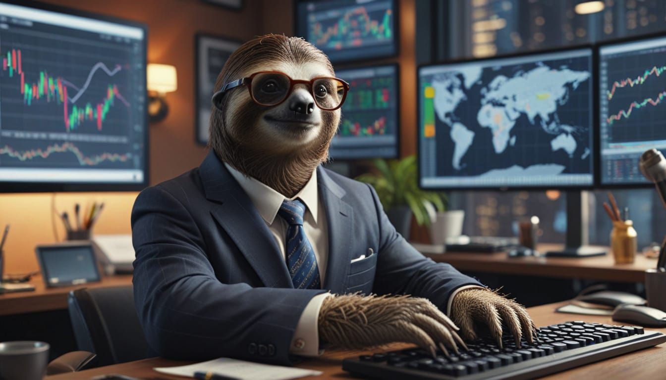 Sloth Financial Analyst at Work in Vivid Digital Art