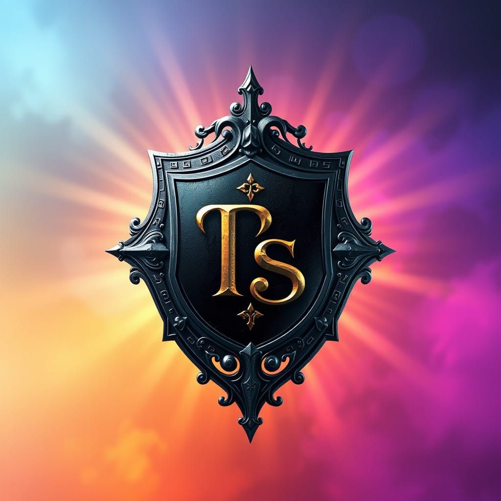 Fantasy Logo with Ornate Shield and Mystical Runes in High-R...