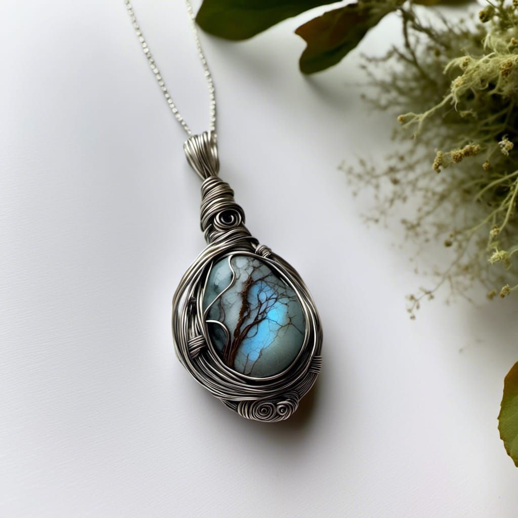 Art Nouveau Wire-Wrapped Stone Pendant