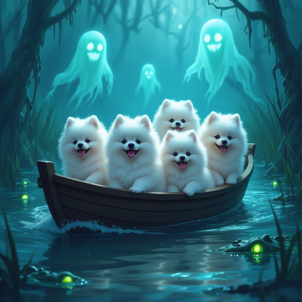 Pomeranians Ghostly Swamp Boat Ride