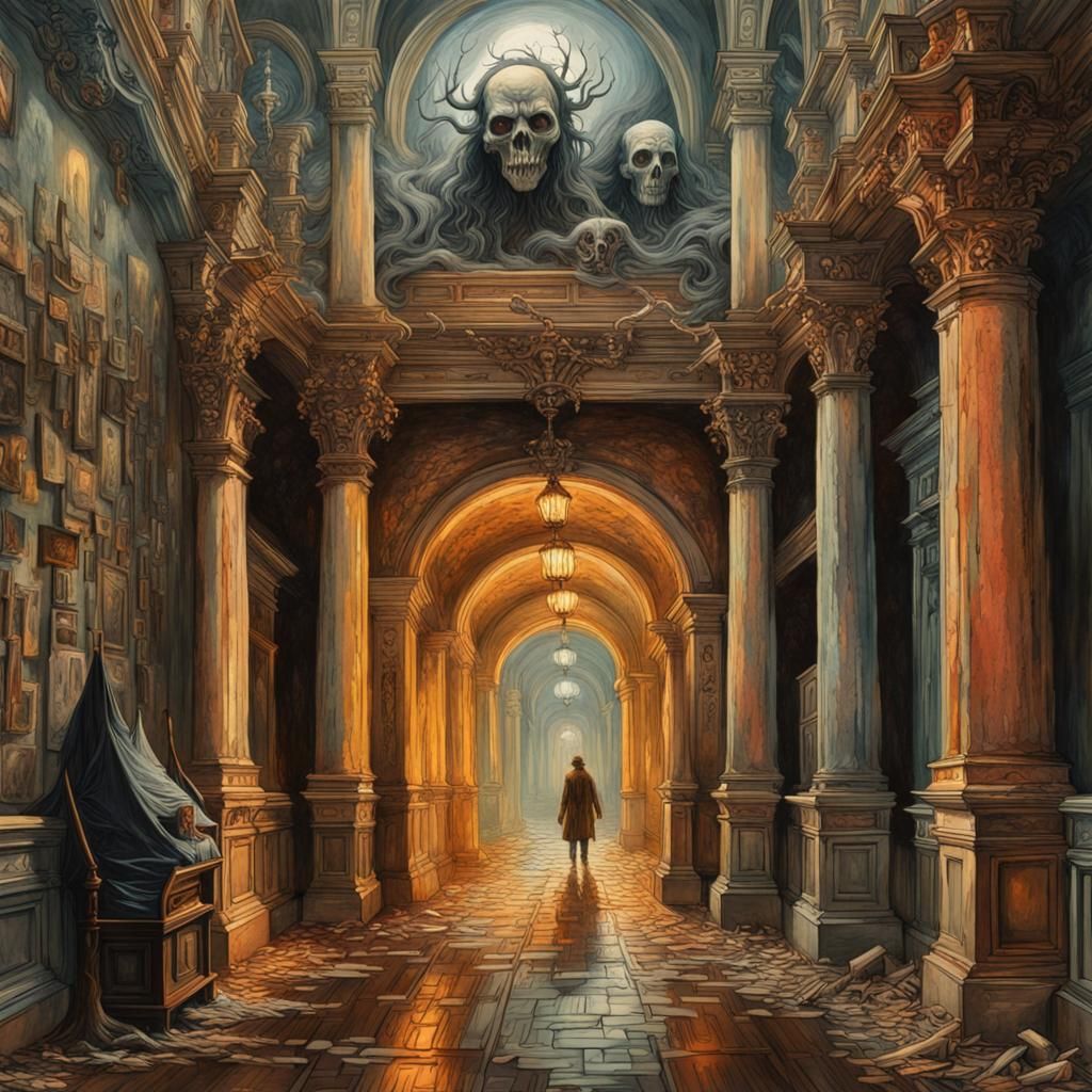 Haunted Dimensions as Gouache Style Painting