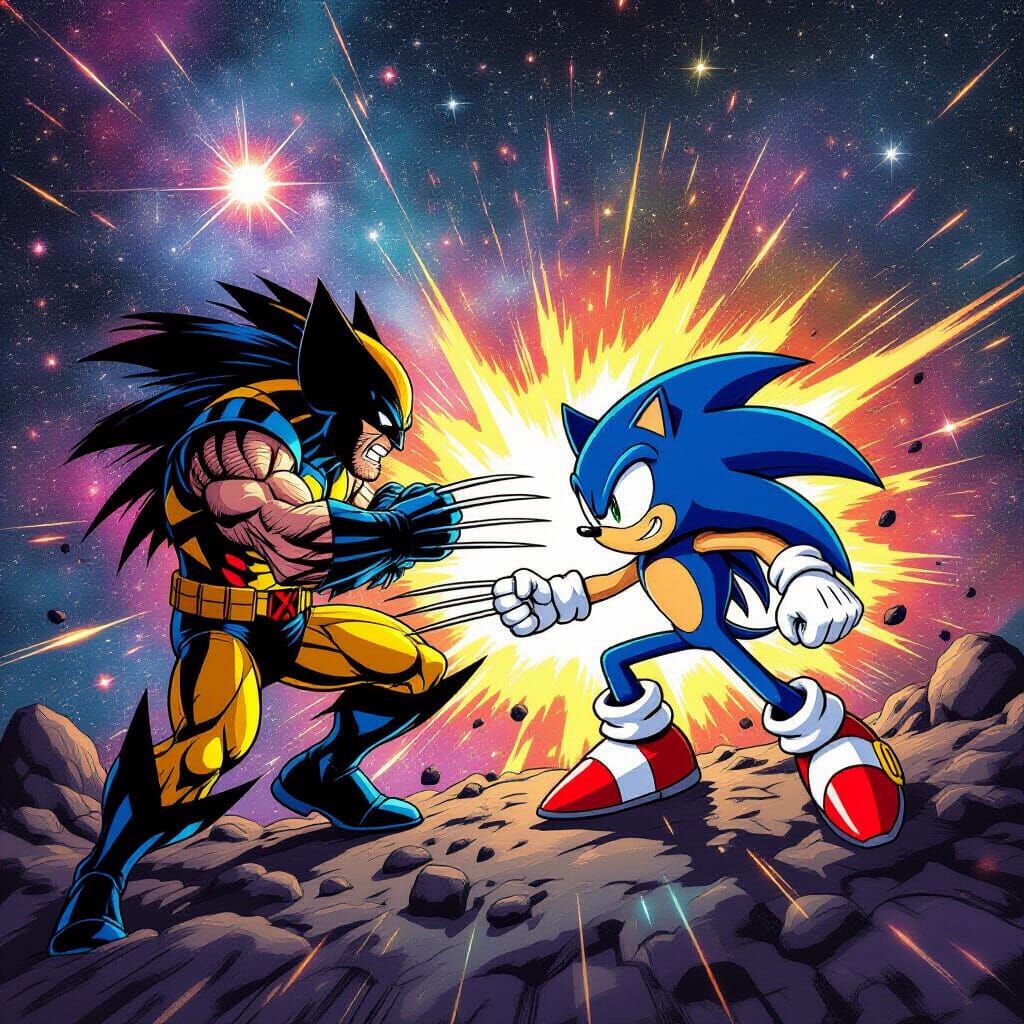 Wolverine Fights Sonic in Cosmic Nebula