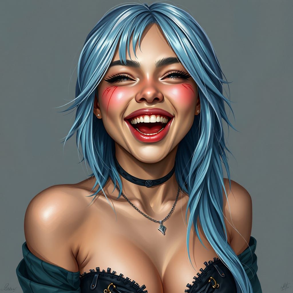 Silver-Blue Portrait in Hyperdetailed Digital Art Style