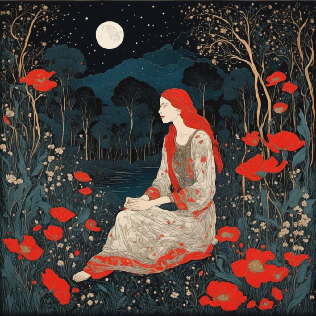 Woman Lost in Jungle: Palekh Style