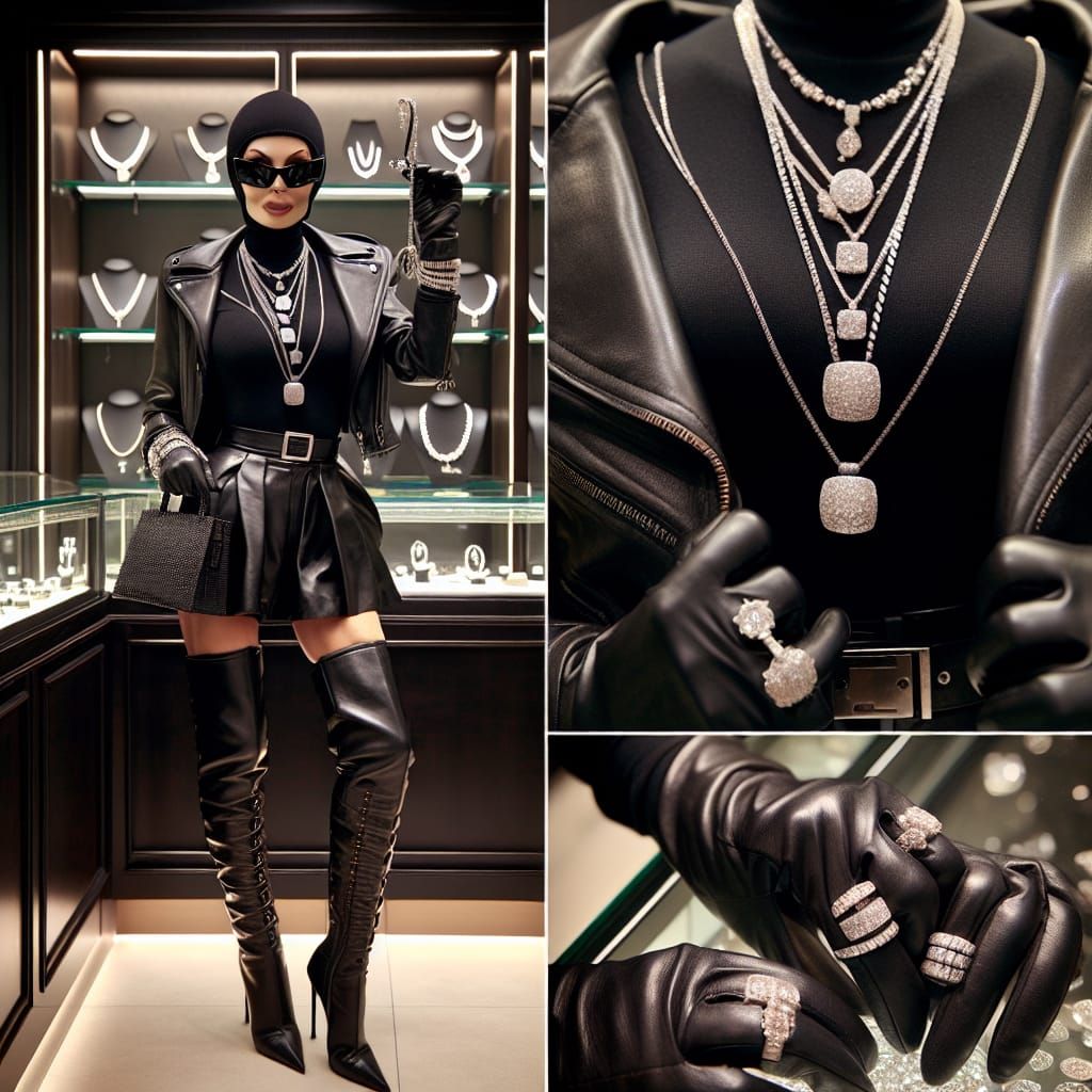 Bejeweled Jewel Thief in Leather Outfit