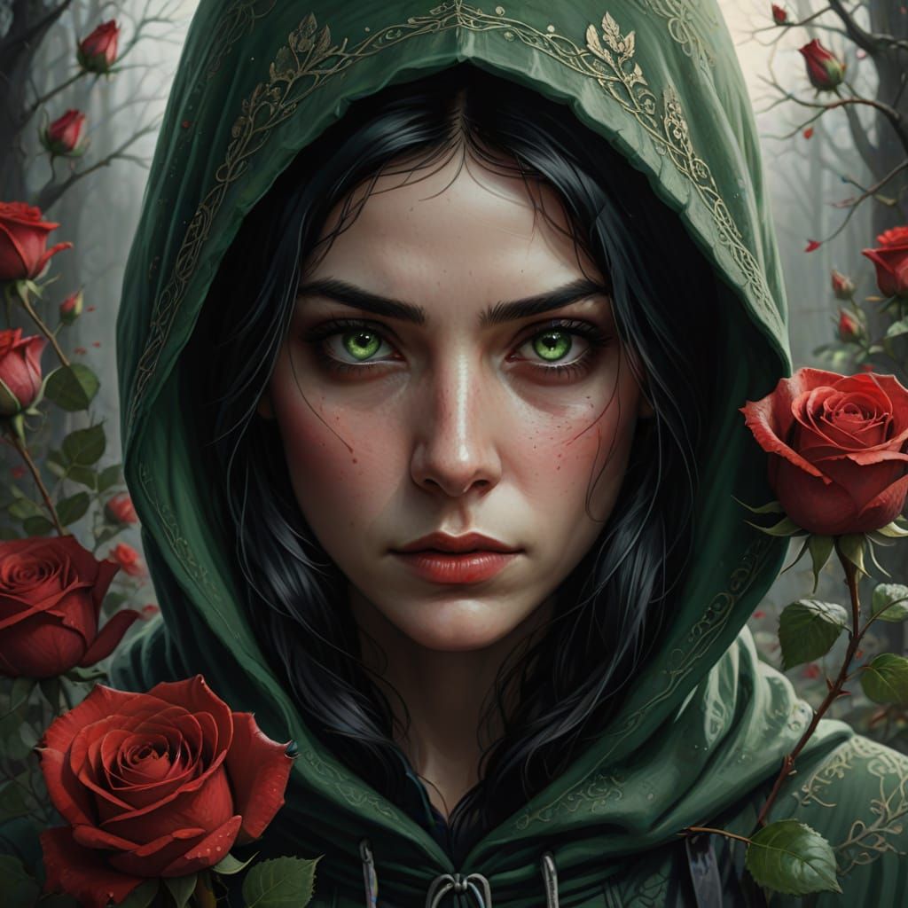 Ethereal Portrait of a Woman in a Red Hood