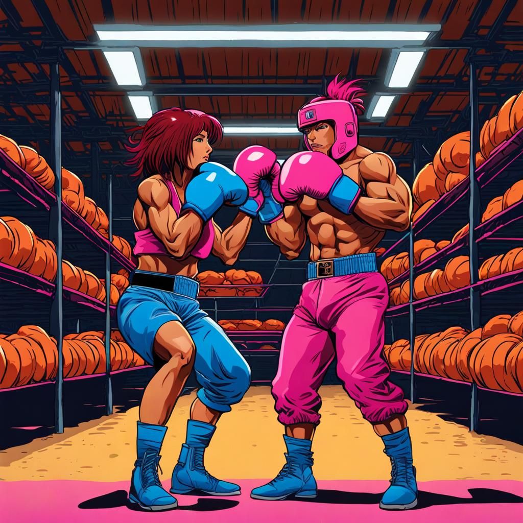 Cyborg Boxer in Warehouse, Digital Art