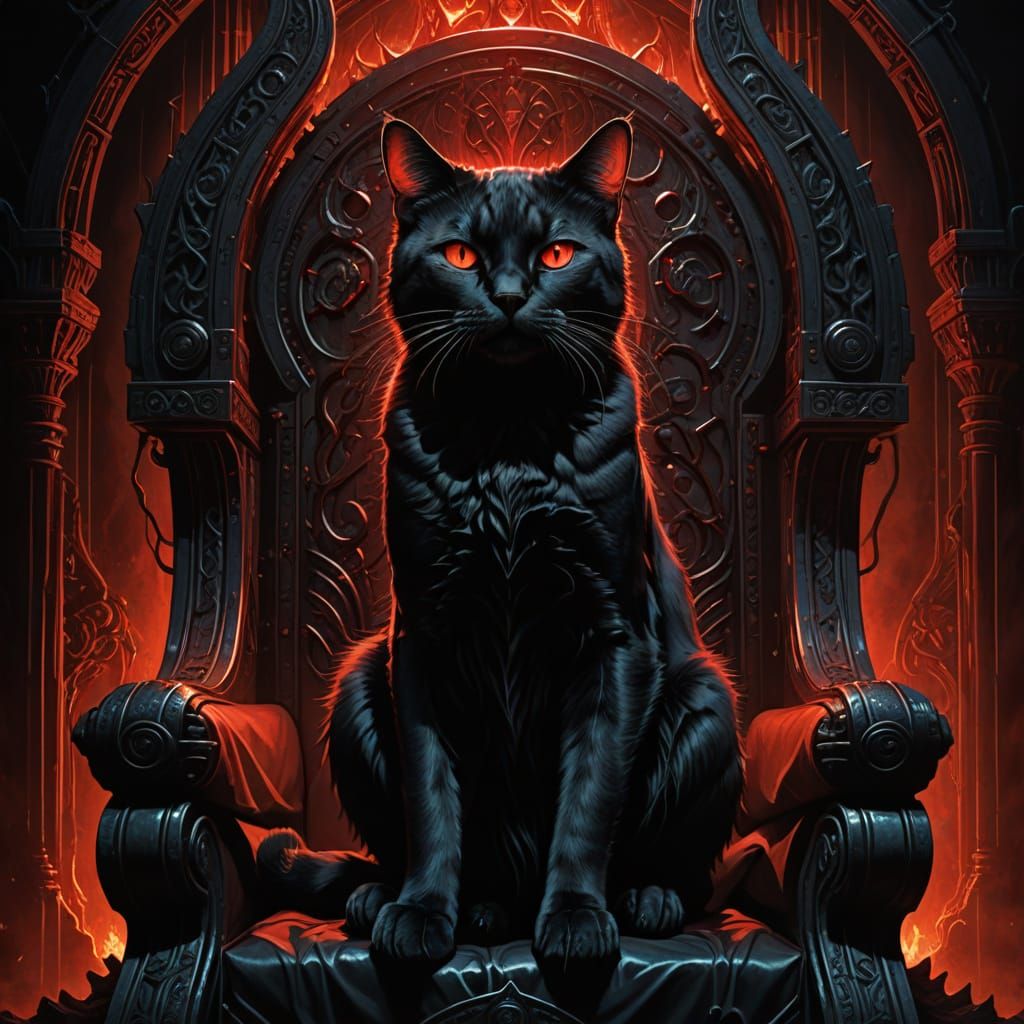 Crimson Cat Monarch on Obsidian Throne