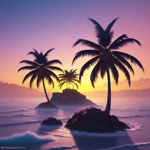 Tropical Beach Sunset: A Vibrant Oil Painting