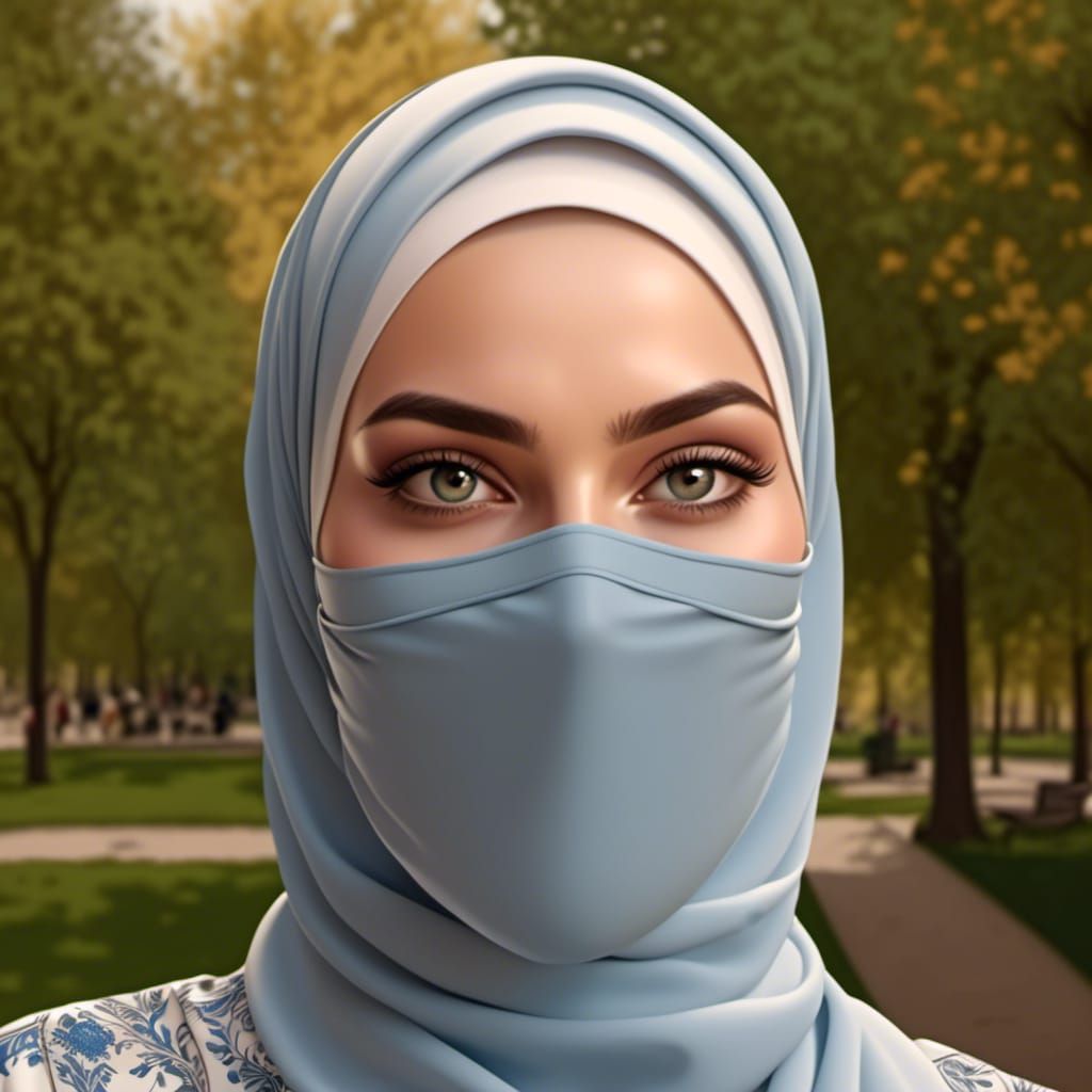 Swedish Woman in Hijab: Detailed Ink Portrait