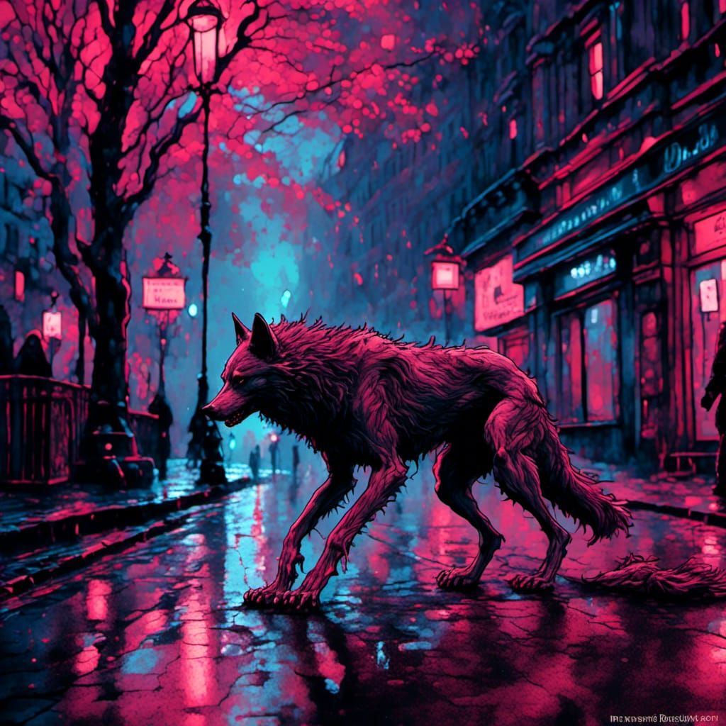 Werewolf in Piccadilly: A Modern Ink Painting