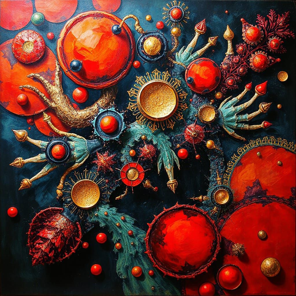 Vibrant Surrealist Oil Painting in Deep, Dark Colors