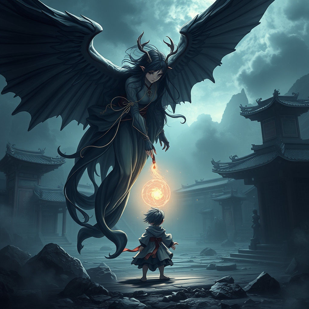 Phantom Guardian Shielding Child: Anime Art