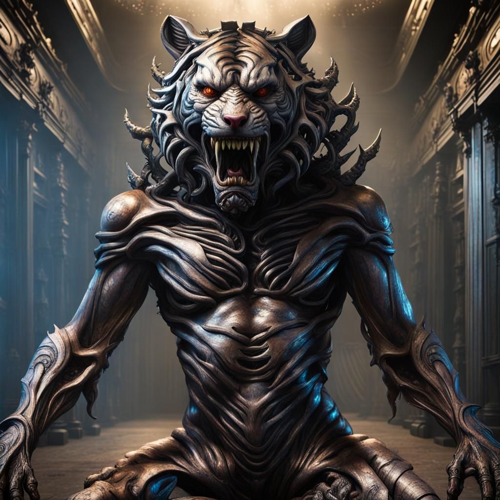 Undead Hybrid Tiger Zombie Shark in Sci-Fi Gothic Style