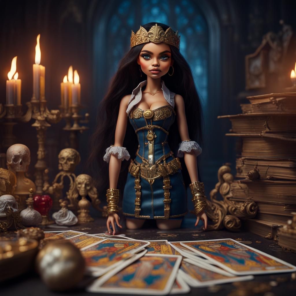 Hyperrealistic Bratz Dolls as Justice Tarot Card