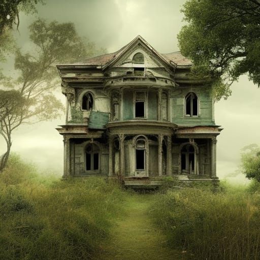 Dramatic Figure in Overgrown Abandoned House