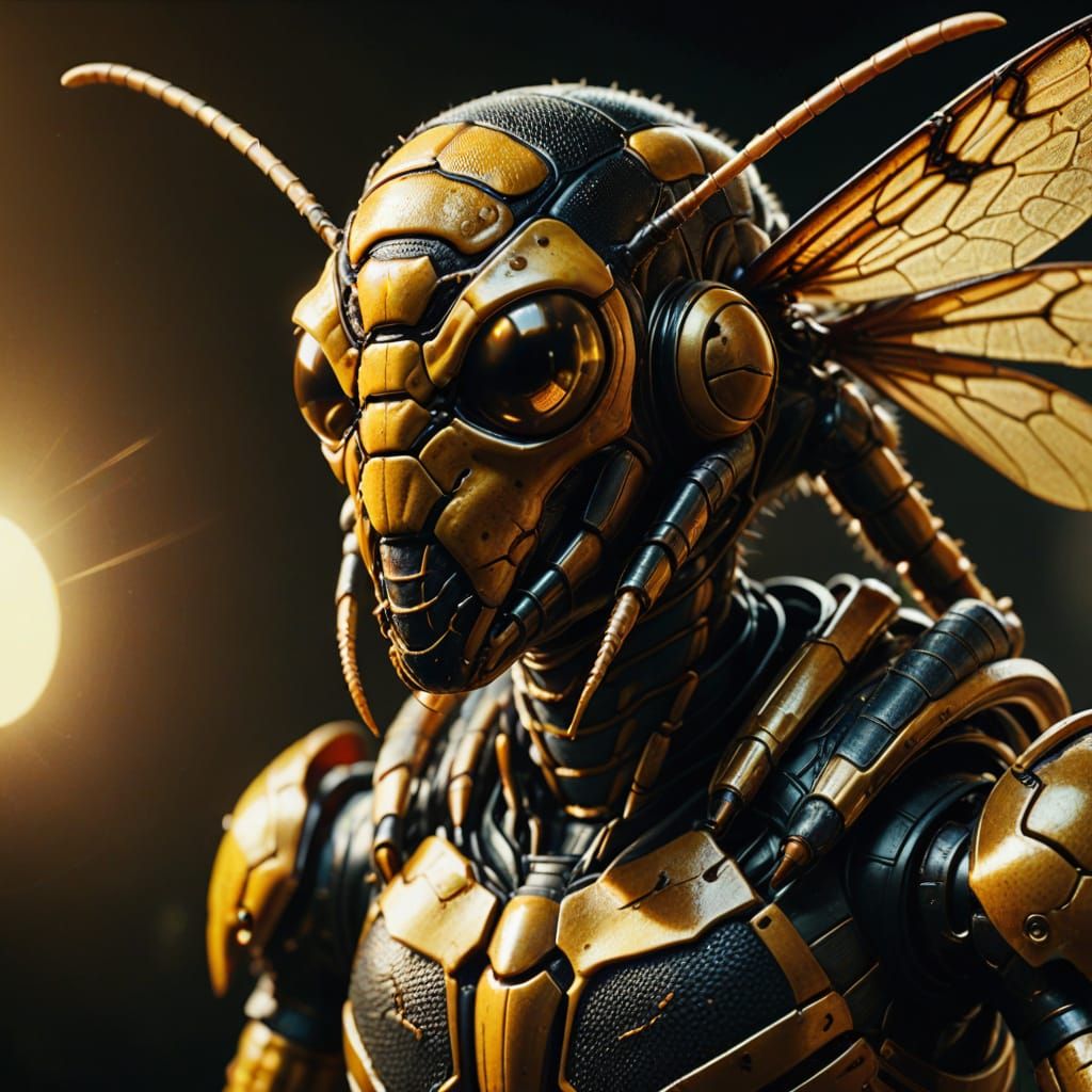 Hyperrealistic Wasp Humanoid Portrait in Cinematic Style