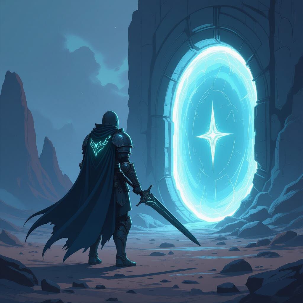 Knight in Tortoise Shell Armor Approaches Alien Portal