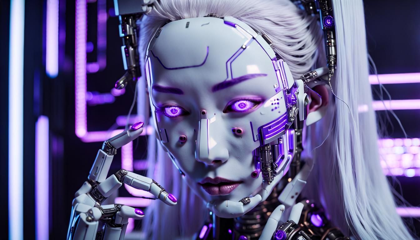 Android Geisha Repair in Cyberpunk Concept Art