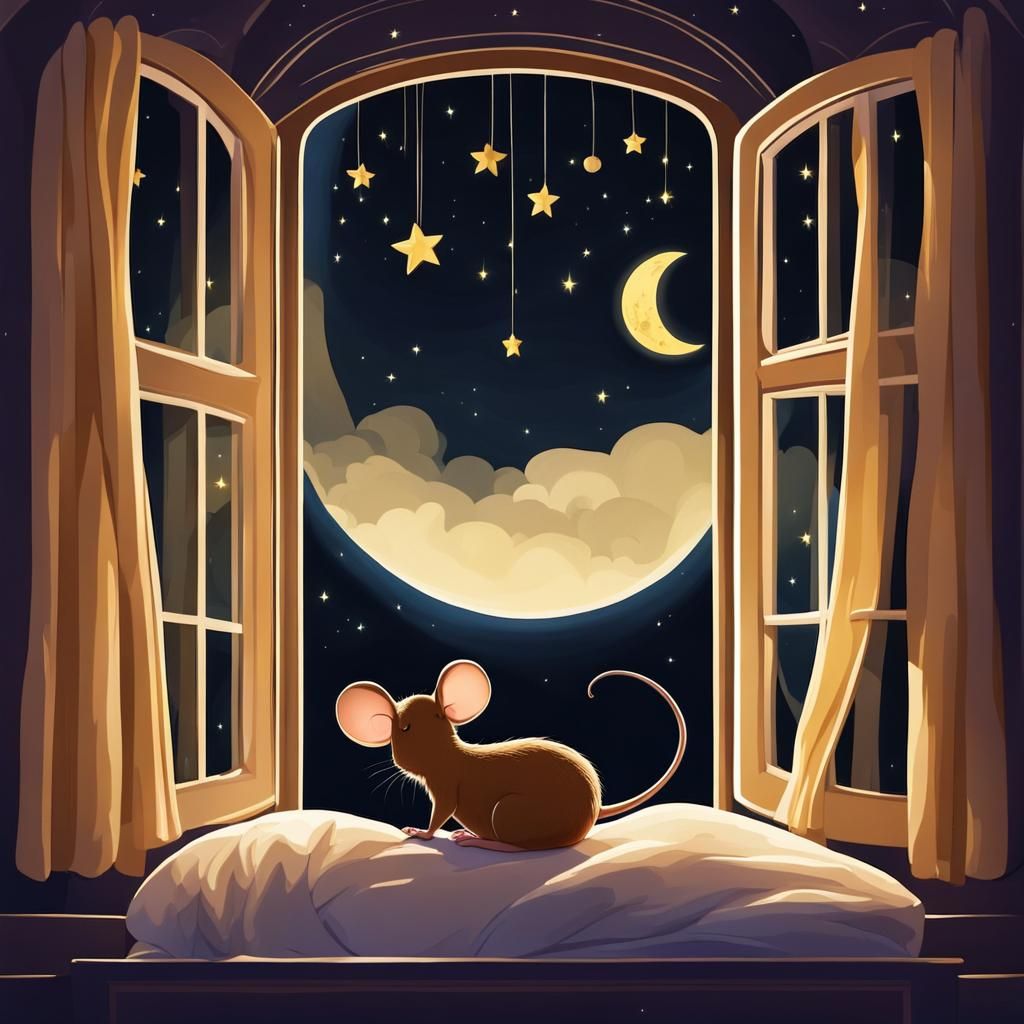 Mouse Sleeping in Bed in Disney Cartoon Style