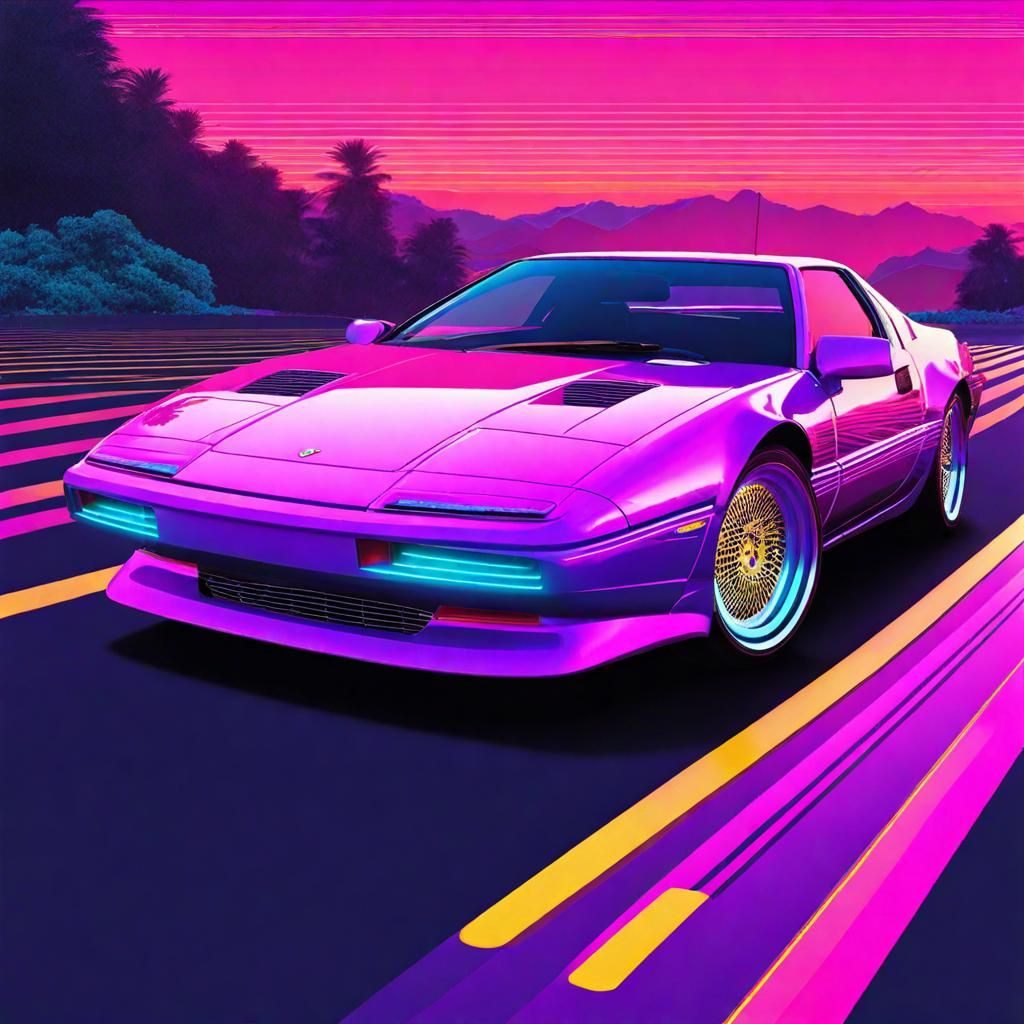 Vaporwave Sports Car with Retro Aesthetics