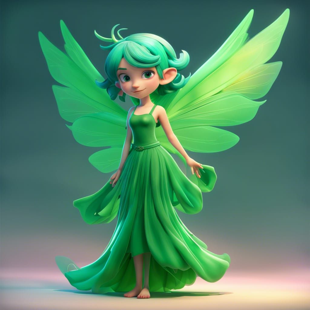 Green Fairy in 3D Digital Art Style