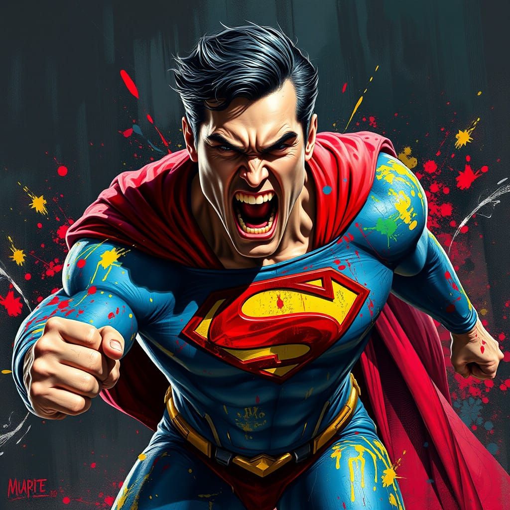 Gritty Superman in Hyperrealistic Street Art Style