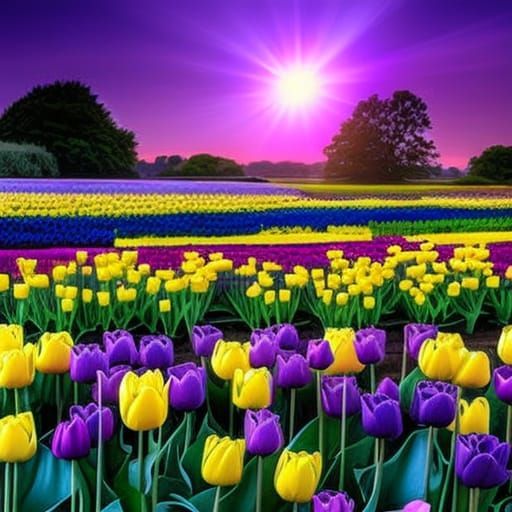 Stunning Tulips in a Beautiful Garden at Sunset