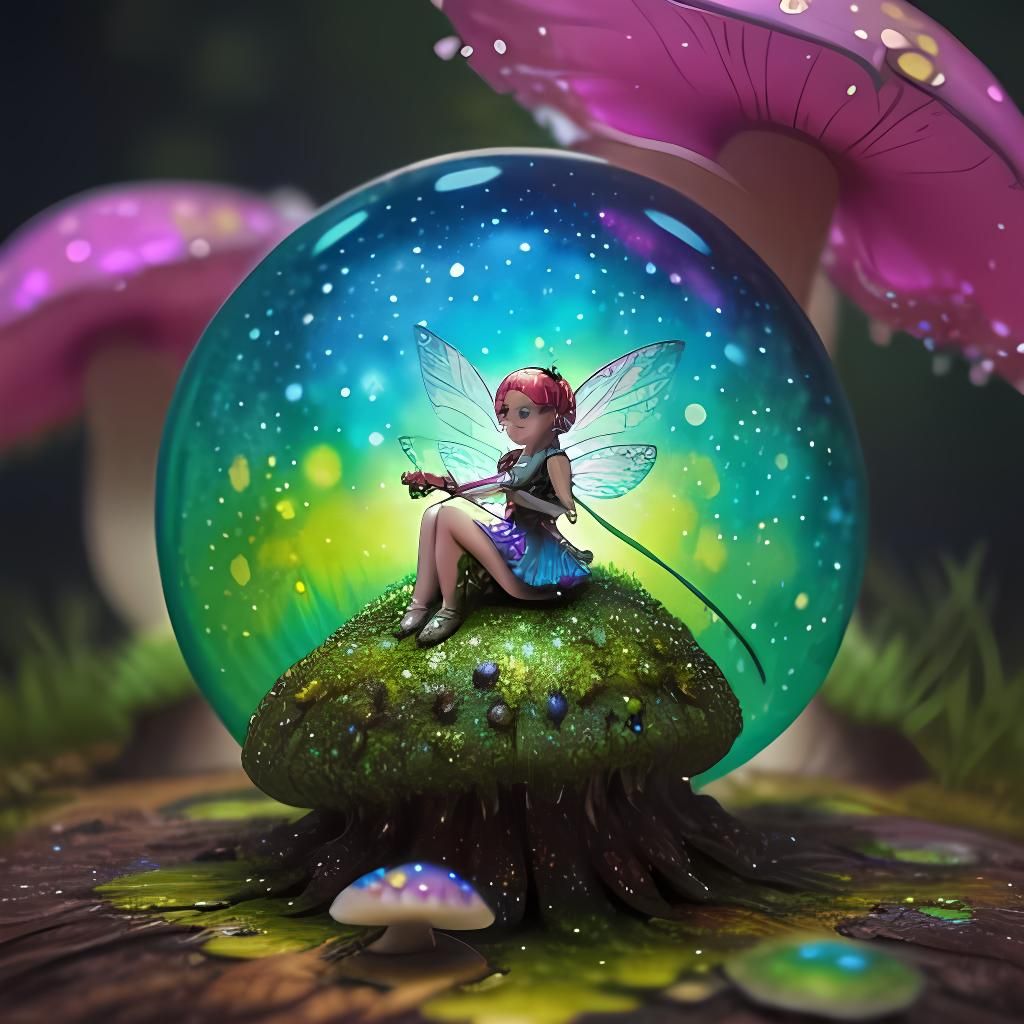 Fairy on Mushroom: Graffiti Art Macro Photography