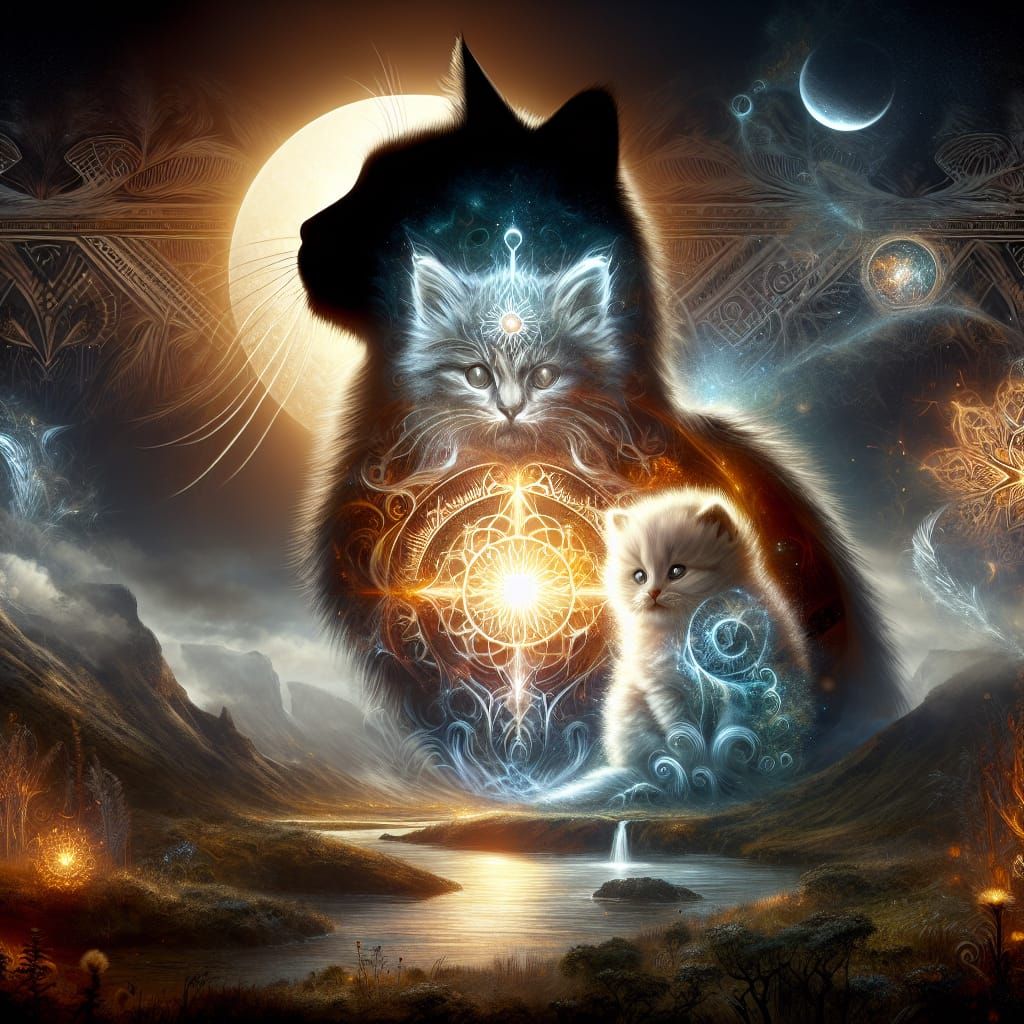 Cat Life Cycle Double Exposure Digital Art