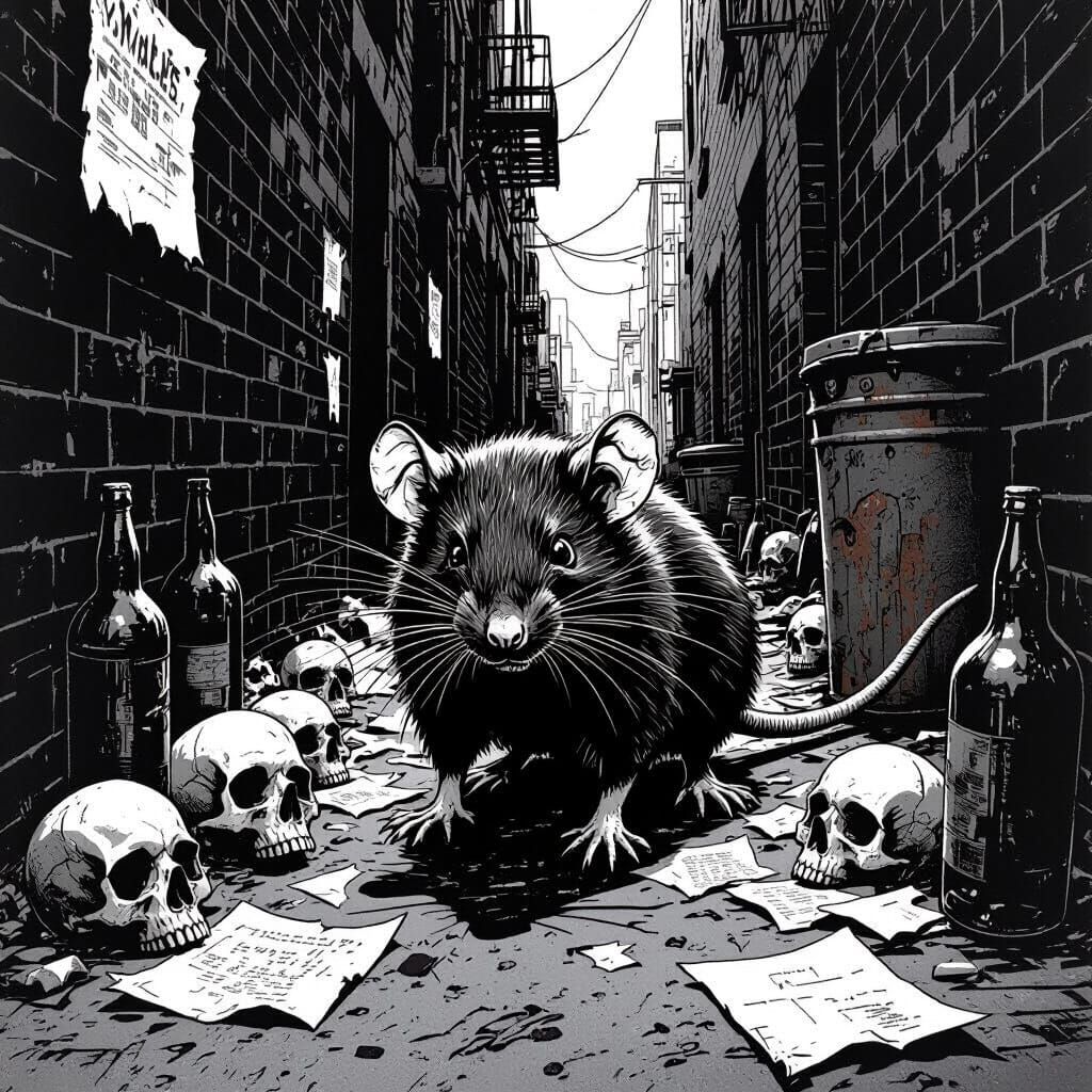Menacing Rat in Dark Alley Noir Comic Panel