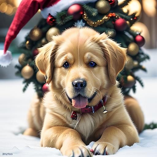 Golden Retriever Christmas Portrait