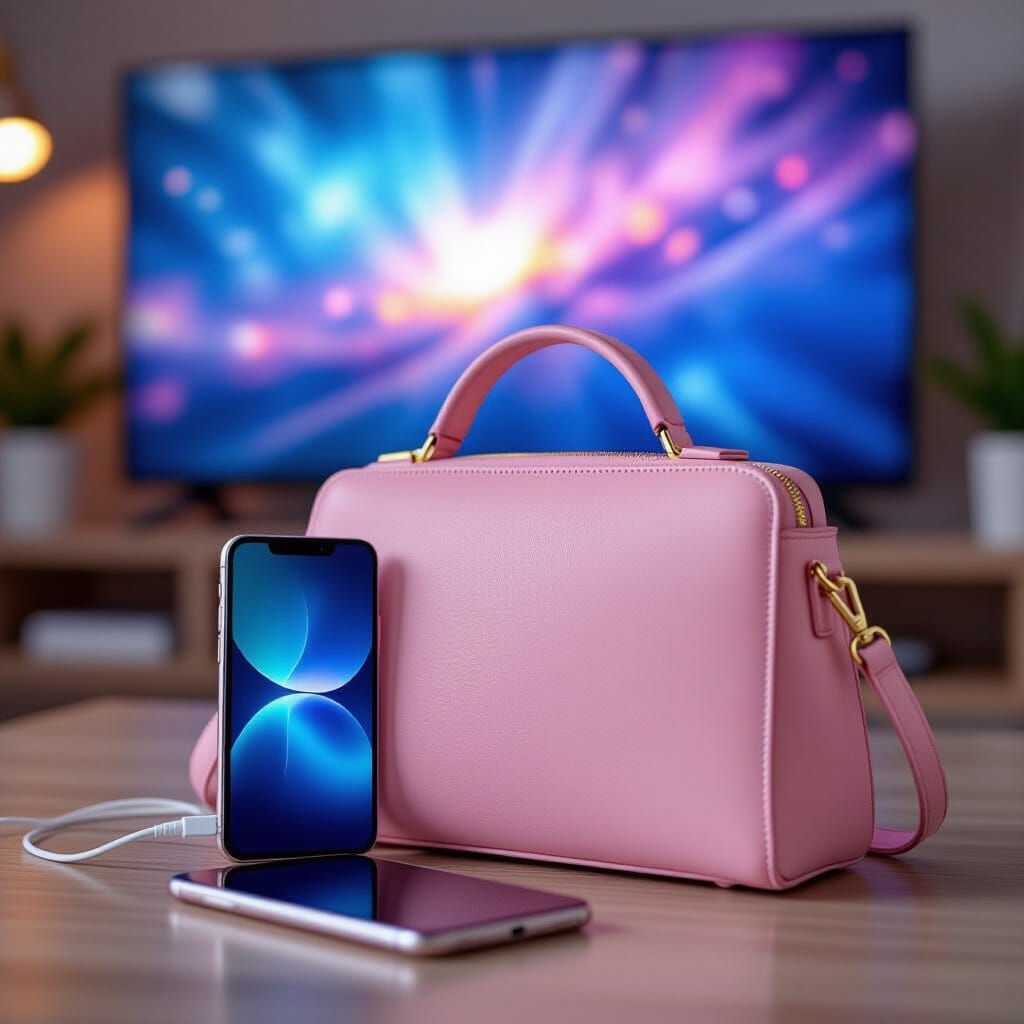 Realistic Pink Purse with Phone and Charger