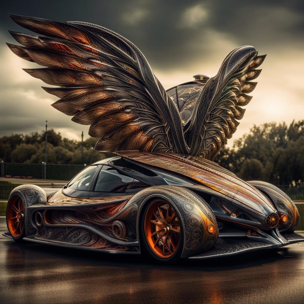 Winged Magical Car Defying Gravity in Flight