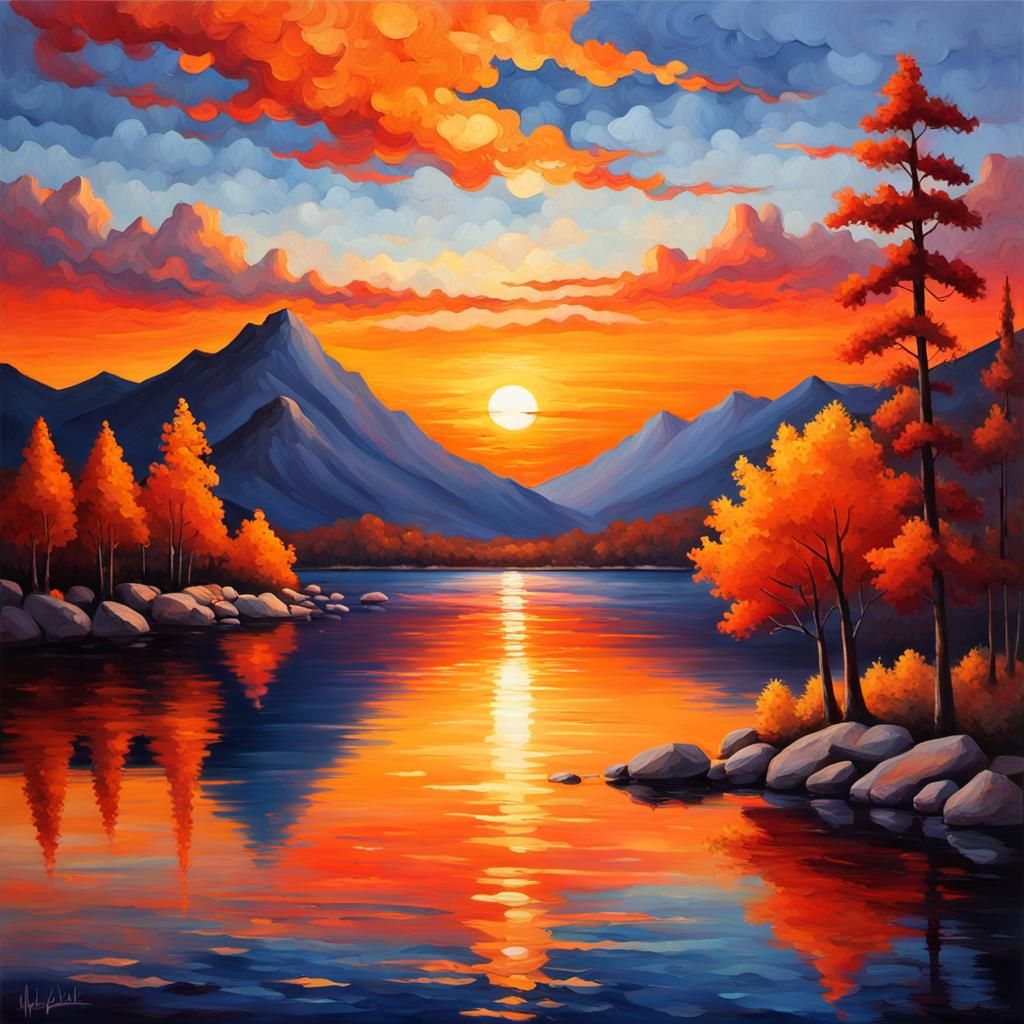 Sunset Landscape in Post-Impressionist Style