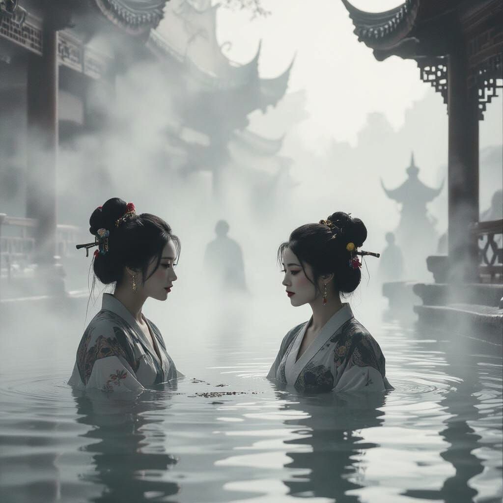 Mystical Lovecraft Bathhouse at Midnight with Asian Ladies
