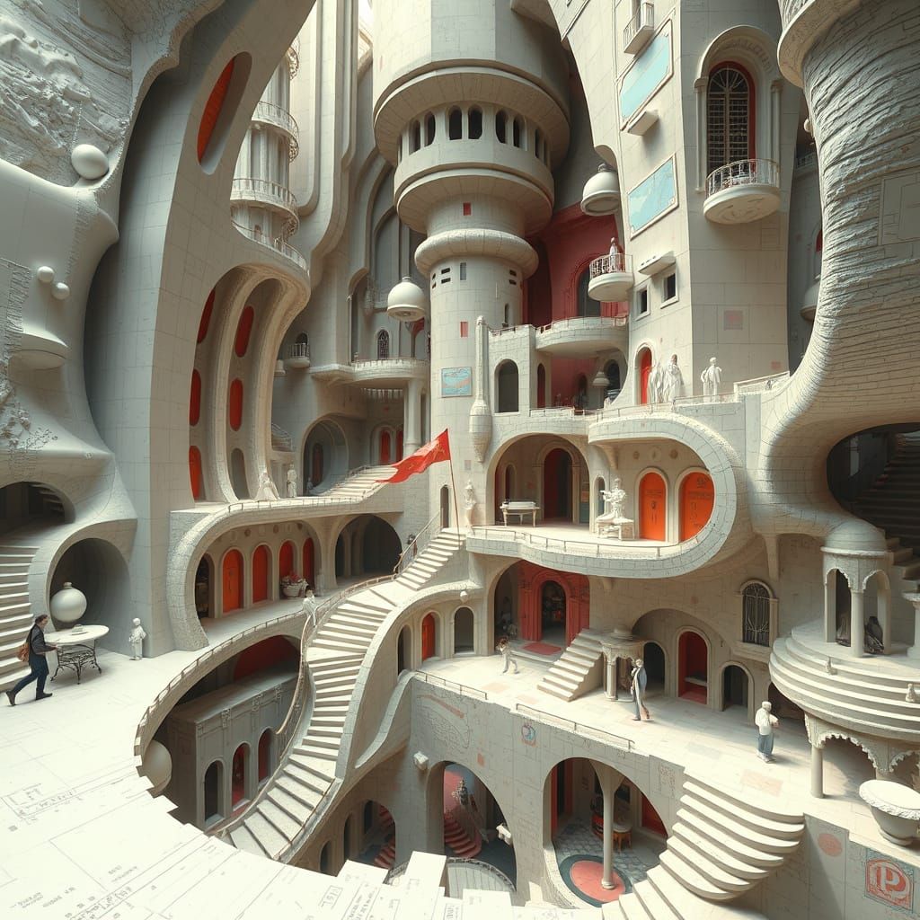 Surreal, Dreamlike Scene with Mind-Bending Architecture
