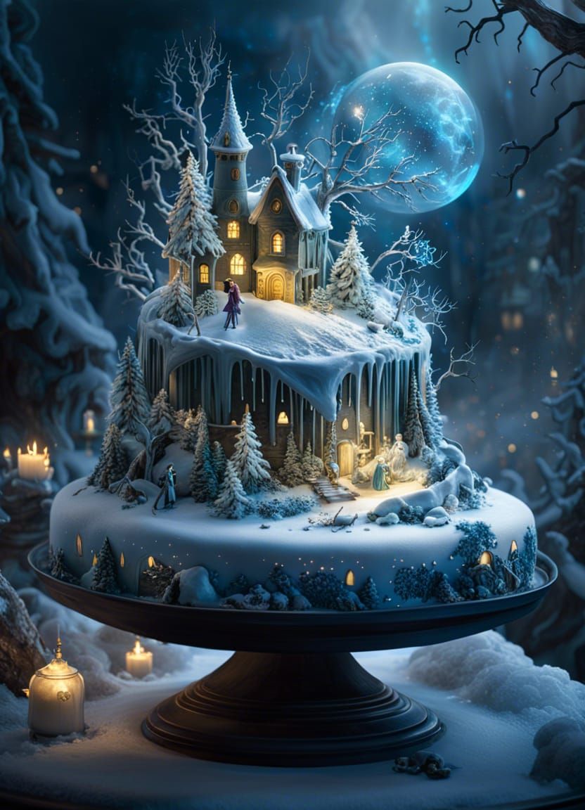 Miniature Winter Fantasy World Wedding Cake