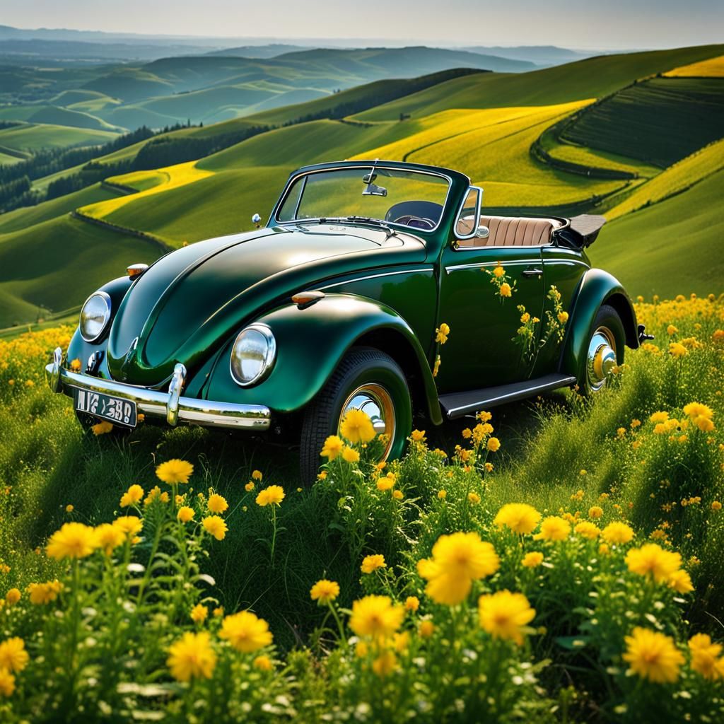 Classic 1930 Volkswagen Beetle on Hilltop