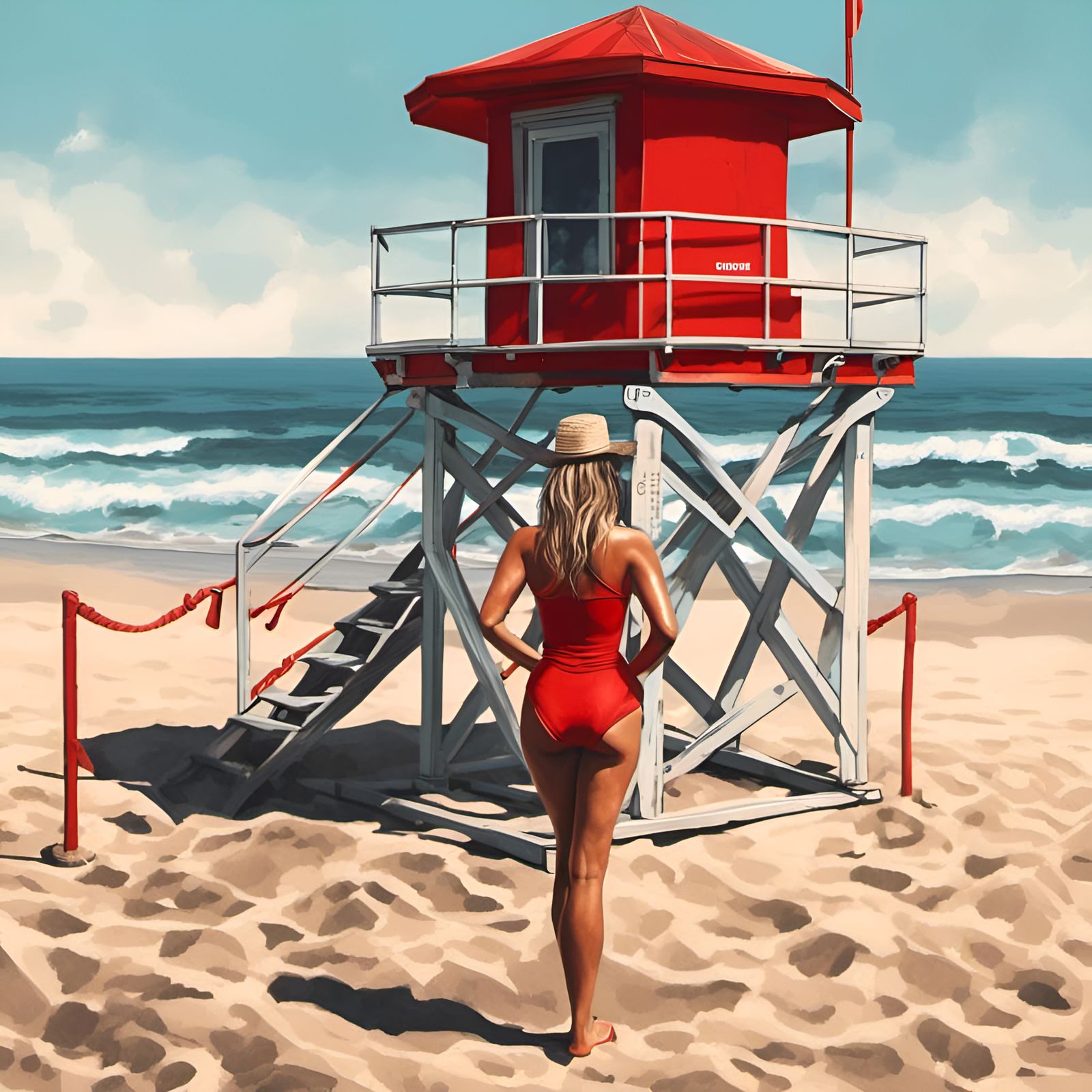 Baywatch-Style Lifeguard on Sunny Beach