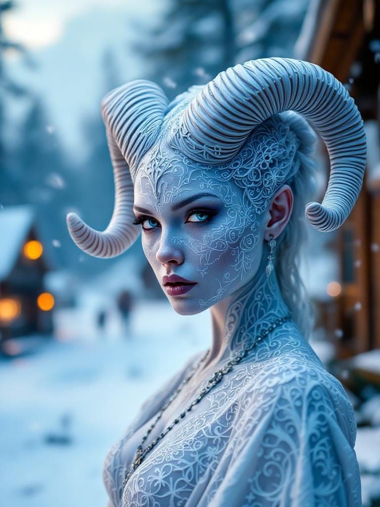 Icy Queen with Horns in Dimensional Papercraft Style