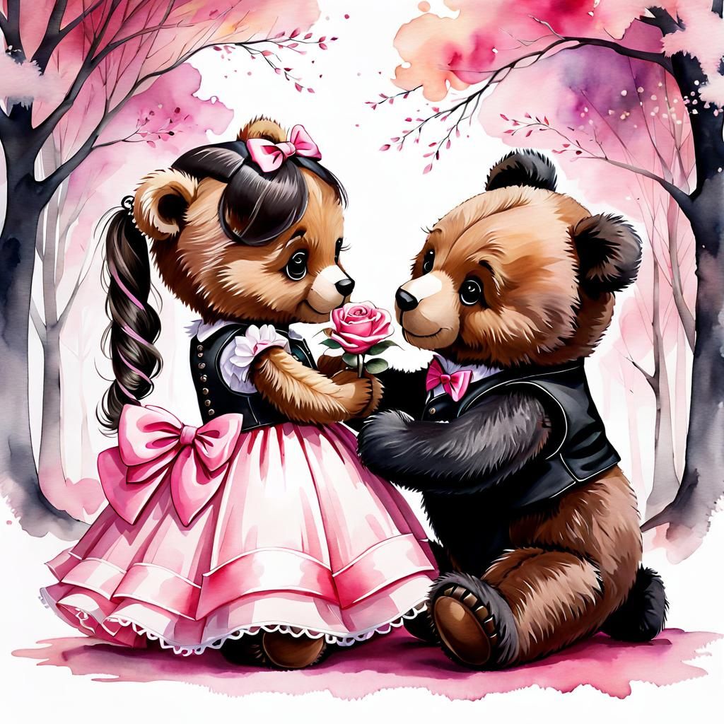 Teddy Bear Proposal in Watercolor Style