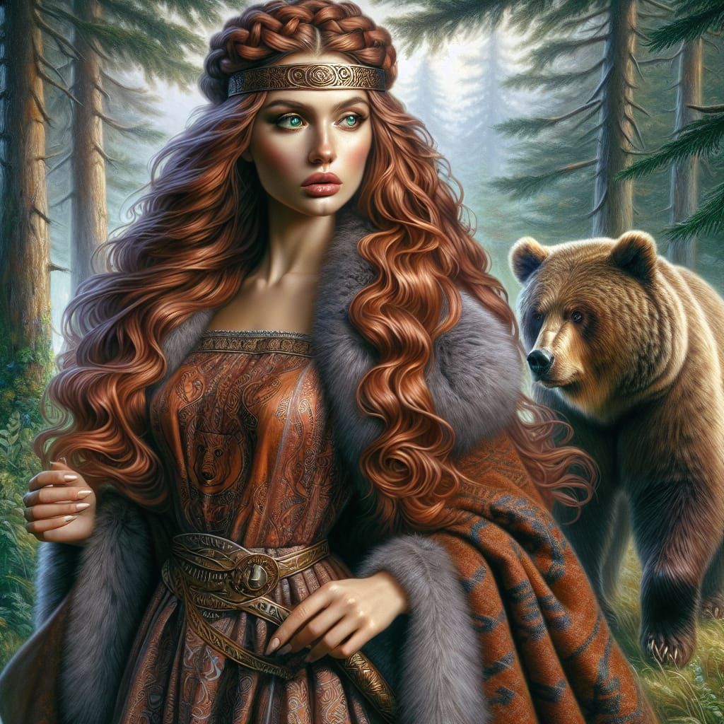 Celtic Bear Goddess in Hyperrealistic Splash Art
