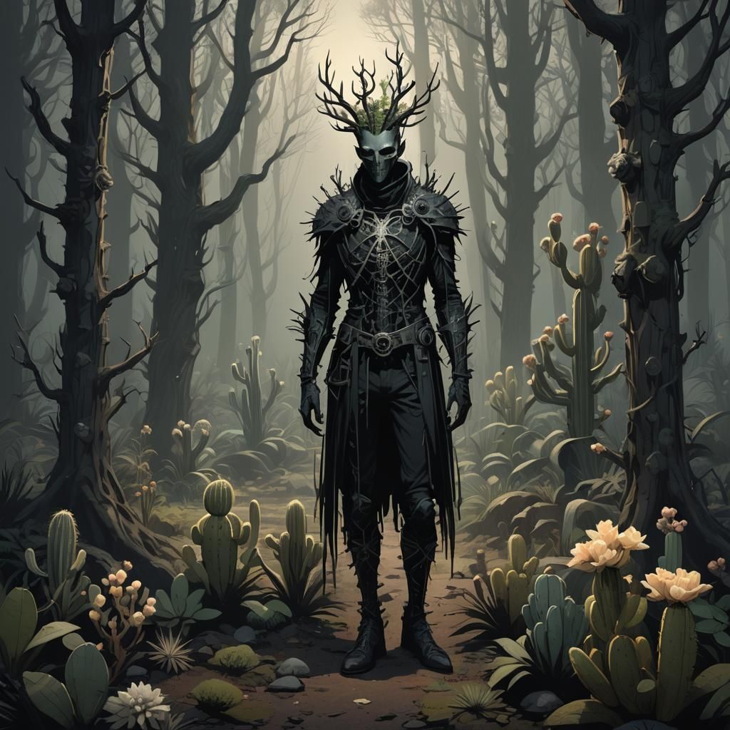 Gothic Plant-Human Character in Forest Clearing