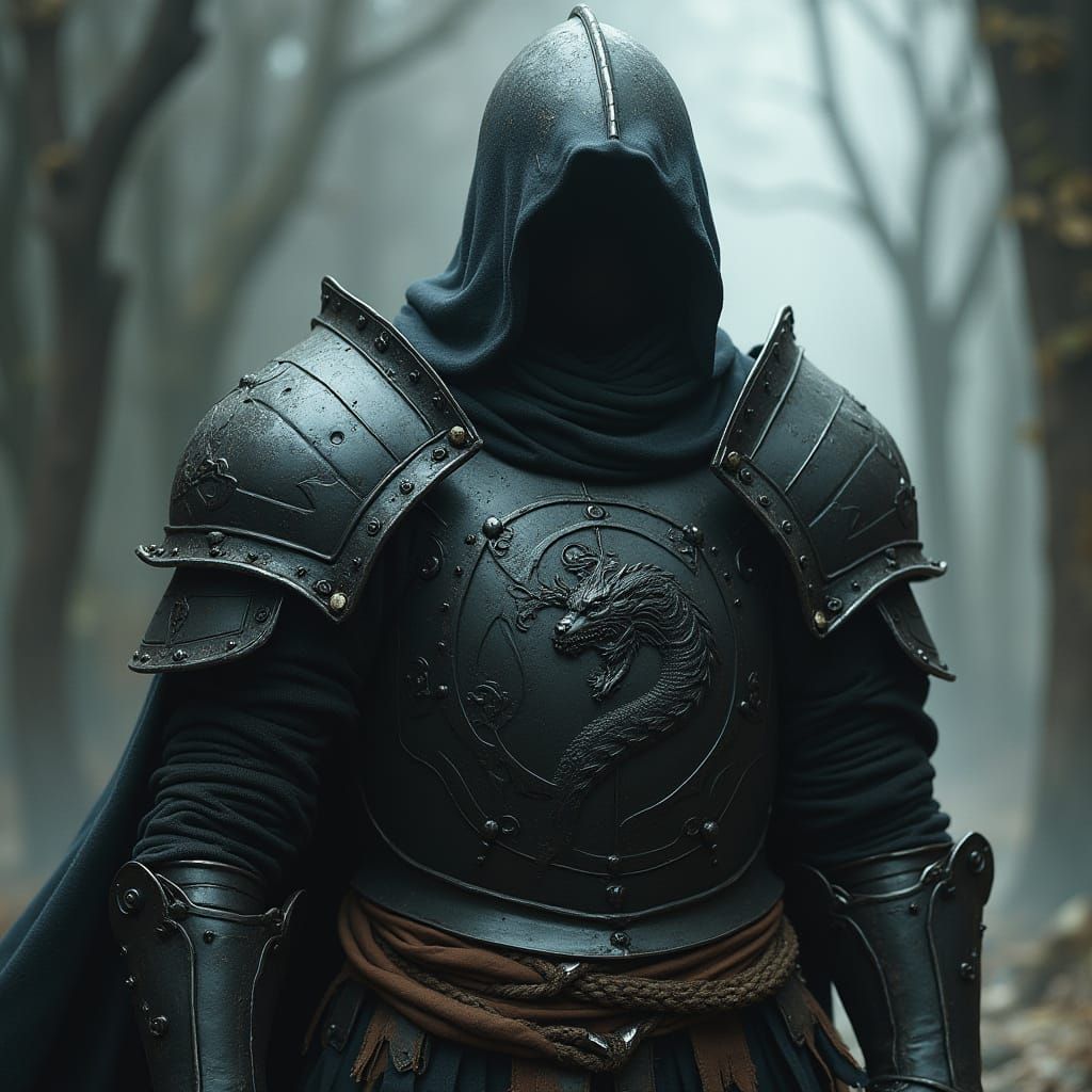 Dark Fantasy Dragon Warrior in Black Steel Armor